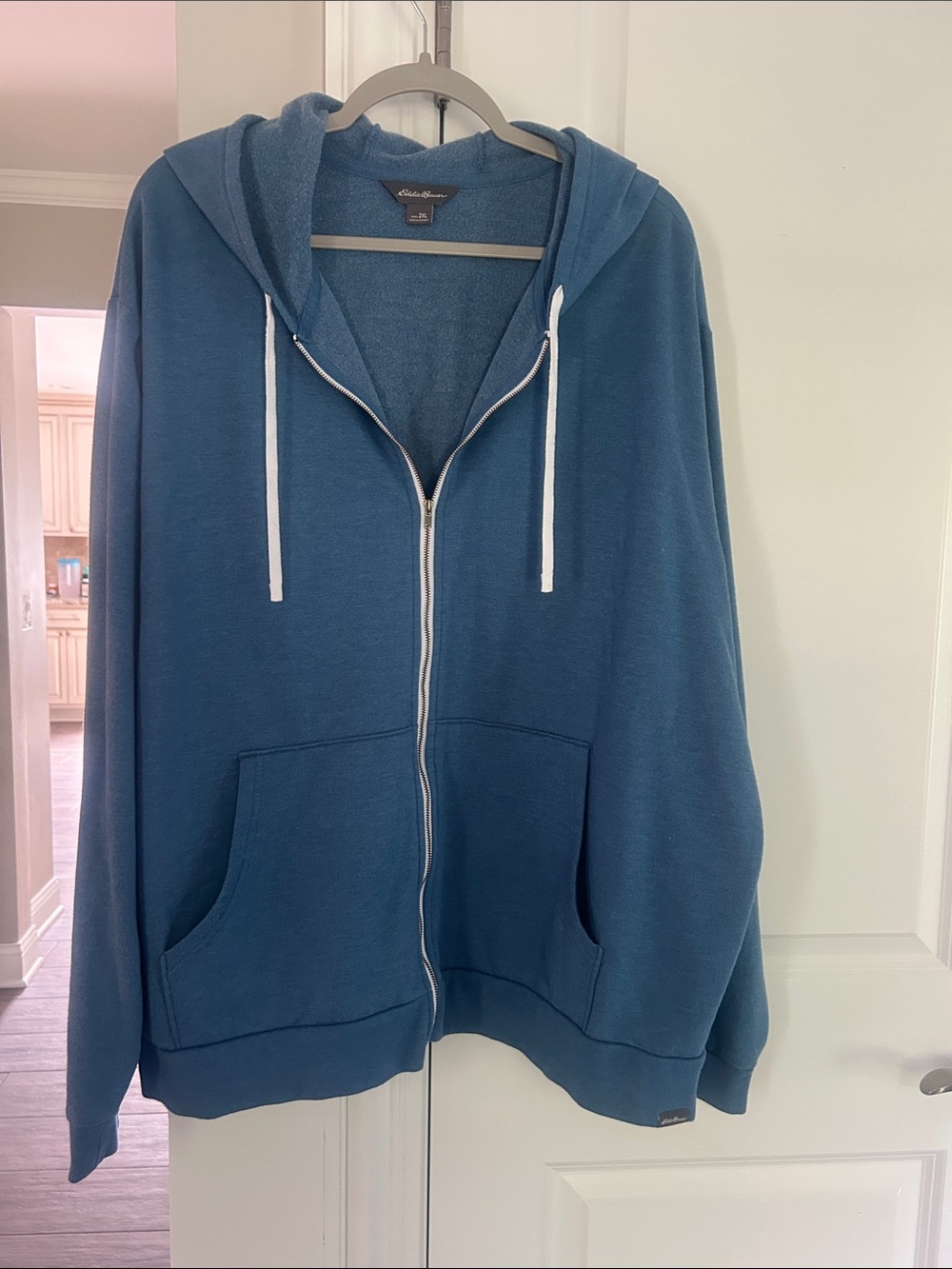 Men’s 2X Eddie Bauer Blue Full-Zip Hoodie with White Drawstrings